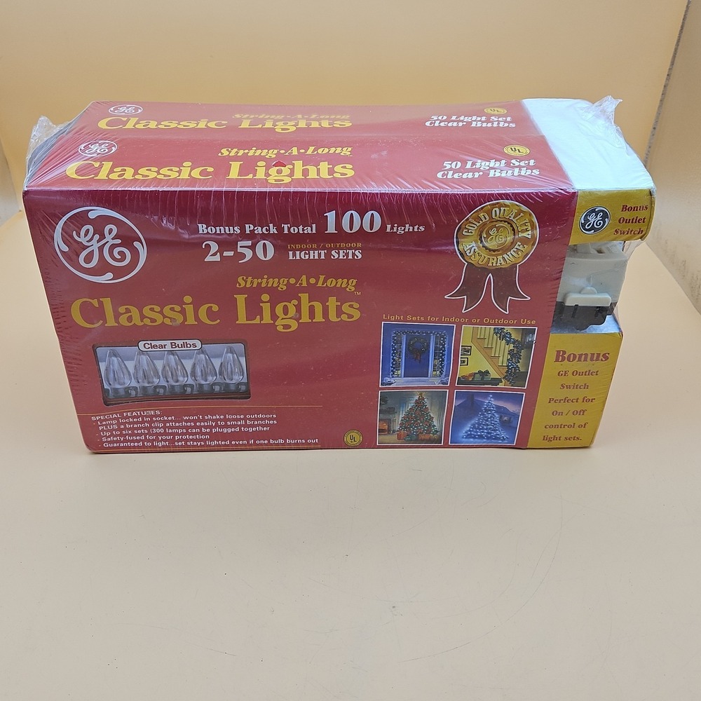 GE String-A-Long Classic Christmas Lights Clear Bulbs 100 Total Bulbs NOS